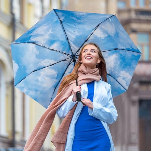 G4Free UPF 50+ UV Protection Travel Umbrella 42/46 Inch Auto Open Close - color: Blue Sky/Silver, size: 46 inch