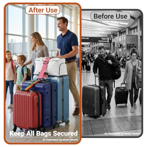 BILIONE 4 Pack Adjustable Elastic Luggage Connector Straps for Suitcases - color: Blue+Orange+Rose Pink+Green
