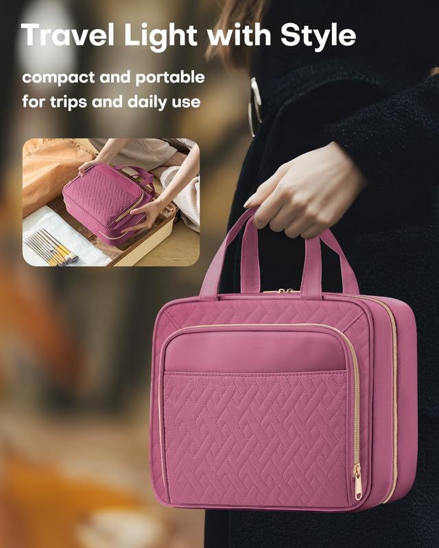 HOTOR Hanging Travel Toiletry Bag Women Men, Rosewood-Pink, Medium - color: Rosewood-Pink, size: Medium