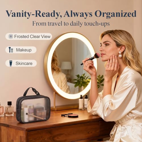 PACKISM TPU Clear Makeup Bag - Black Grid Trim TSA Approved Toiletry Bag - color: Black Quilted, size: 2 Pack