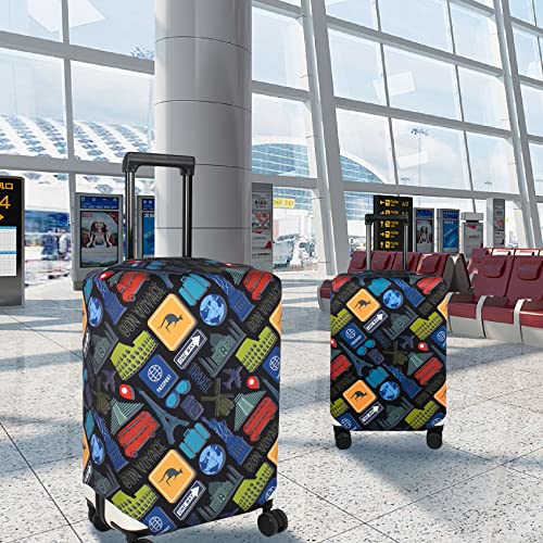 Explore Land Travel Luggage Cover Fits 23-26 inch Case (Bon Voyage, M) - color: Bon Voyage, size: M
