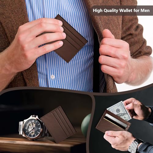 M-Plateau Super Slim Genuine Leather Credit Card Wallet - color: Coffee