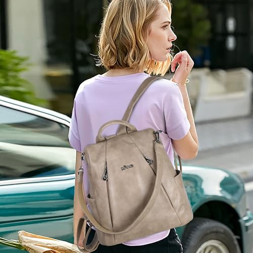 ZOCAI Backpack Purse for Women Medium Anti-Theft Backpacks Purses Design Leather Shoulder Bags with Removable Strap - color: Apricot