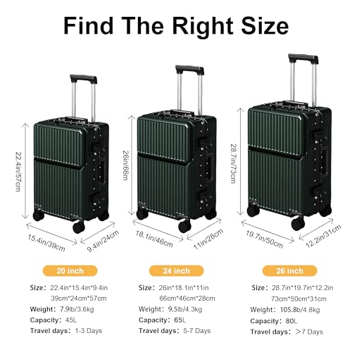 Carry on suitcase Zipperless Luggage,Polycarbonate Aluminum Hard Shell, Expandable Carry-On Suitcase with Spinner Wheels, 26 Inch Cabin - color: green, size: 26 inch