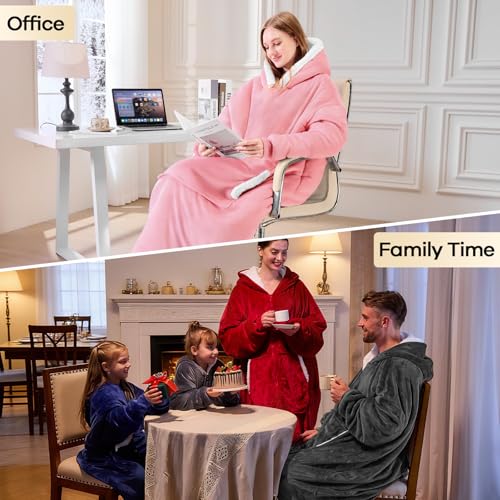 yescool Wearable Blanket Hoodie as Christmas Birthday Gifts for Women Mom - color: Pink, size: Oversized