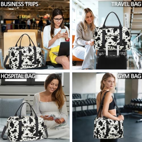 Tenot Quilted Duffle Bag for Women Travel Tote Bag with Luggage Sleeve - color: Cow Print, size: Medium