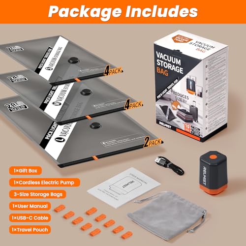 10 Pack Travel Vacuum Storage Bags with Portable Cordless Electric Pump