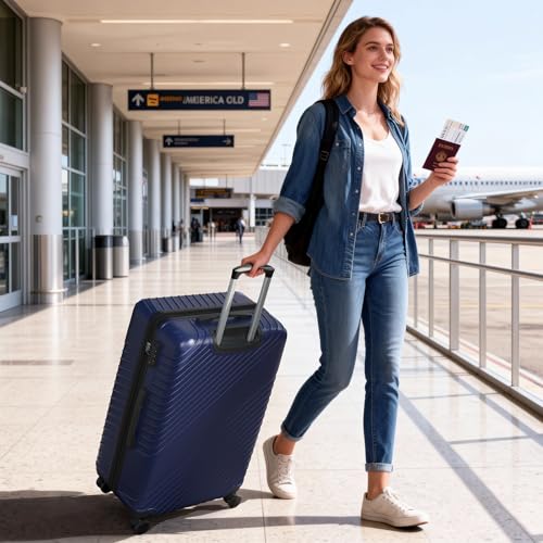28 Inch Checked Luggage - Expandable Hardside Suitcases with 360° Spinner Wheels, TSA Lock, Airline-Approved Durable ABS Hardshell for Lightweight Travel & Business - color: Blue, size: 28 IN