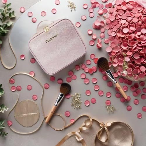 Travel Makeup Bag with LED Mirror, Lighted Cosmetic Case, Pink - color: Pink