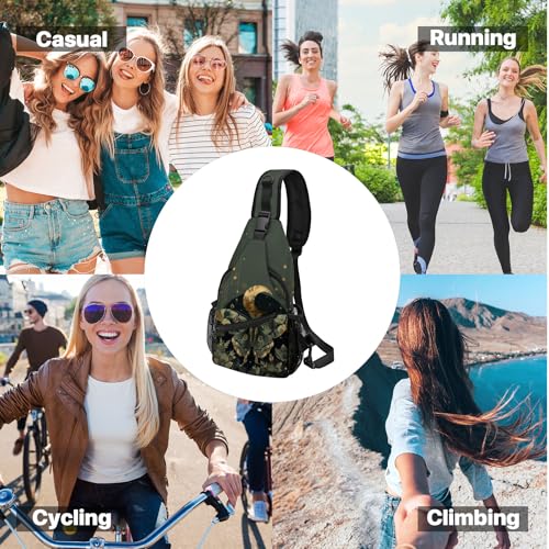 Yrebyou Moth Sling Bag for Women Lightweight Crossbody Backpack with Adjustable Strap Casual Daypack Roomy Capacity Breathable for Travel Work Daily Use - color: Metallic
