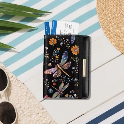 Coco Rossi Passport Holder for Travel Women Slim RFID Passport Cover Wallet - color: Dragonfly
