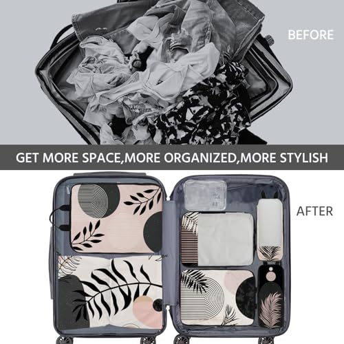 7 Pcs Compression Packing Cubes for Travel, Waterproof Suitcase Luggage Backpack Organizer with Toiletry Bag Travel Essentials for Women/Men-Black Bohemia - color: Black-bohemia