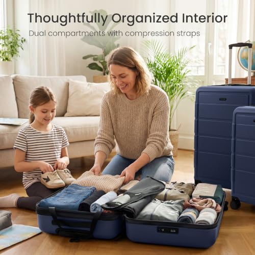 SHOWKOO G-Series Luggage set 3pcs, 100% PC Durable Hardshell Suitcase - color: Deep Blue, size: 3-Piece Set (20/24/28in)