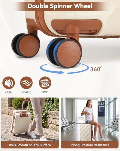 Somago Luggage Sets 5 Piece Hardside 20"/24"/28" with Duffle Toiletry Pouch - color: Beige, size: 5 Piece Set