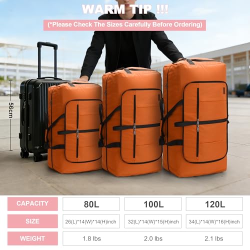 120L Large Waterproof Foldable Travel Duffel Bag with Shoe Compartment - color: Orange, size: 120L