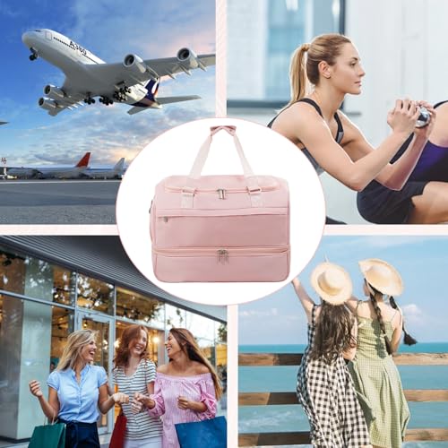 Travel Duffle Bag for Women, Carry-On Weekender with Shoe Compartment - color: Pink