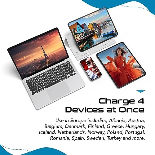 Ceptics 20W European Travel Plug Adapter, 2 USA Outlets, USB-C & USB-A - color: Pure White