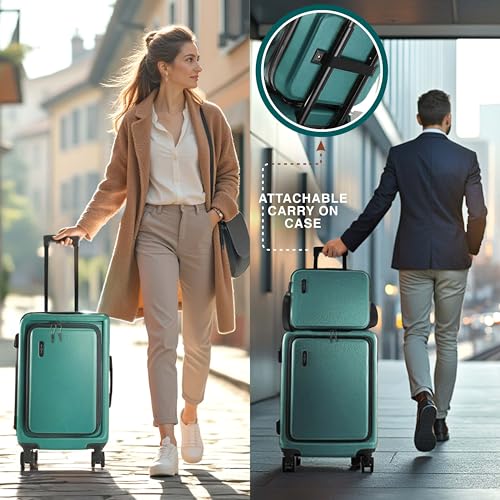 TRAVELARIM 3 Piece Luggage Sets, 20 Inch Carry On Luggage, 24 Inch Suitcase - color: Green, size: 3 Piece Set (20"/24")
