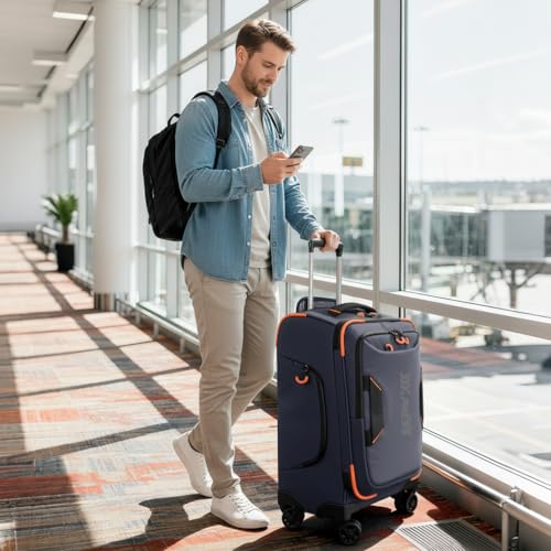 30'' Large Softside Suitcase w/Spinner Wheels,Waterproof - color: Blue, size: Checked-Large 30-Inch