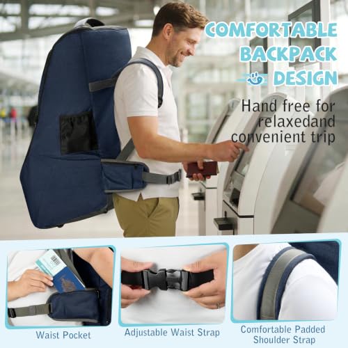 RAINSMORE Padded Car Seat Travel Bag for Airplane Car Seat Backpack, Blue - color: Blue