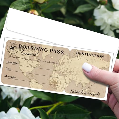 Lesixur 2 Set Gold Surprise Destination Revealed Card, Surprise Trip Reveal Boarding Pass Ticket With Envelopes, Plane Tickets for Birthday, Holiday, Christmas, Wedding, Anniversary, Graduation-005-2 - style: 2 SET