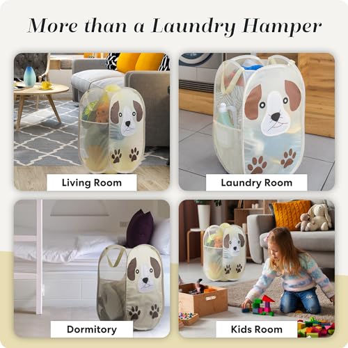 Pop Up Laundry Hamper, Cute Puppy 71L Collapsible Mesh Basket with Handles - color: Puppy, 1-PACK