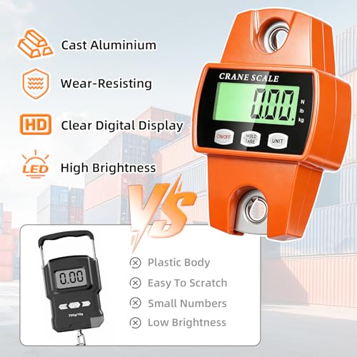 Digital Hanging Scale, 1100lb/500kg Handheld Crane Scale - color: Orange-1100lb