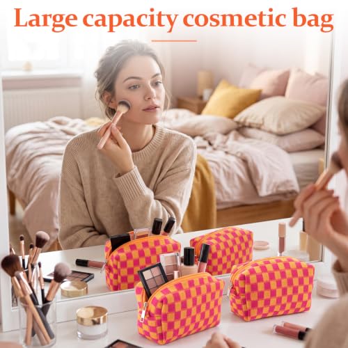 Gilprop 8 Pcs Checkered Makeup Bag Small Cosmetic Pouch Bulk,Red Orange - color: Red Orange