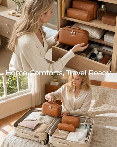 BAGSMART Makeup Bag Travel 3 Pcs Set Cosmetic Toiletry Bag,Classic Brown - color: 31- Classic Brown