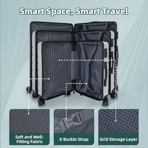 Luggage Sets 3 Piece, 100% PC Hardside Luggage with Spinner Wheel TSA LOCK Lightweight Quiet Suitable for Men and Women, Family Y01 Silver 20/24/28(Diagonal stripes) - color: Silver, size: 20"/24"/28"-Non-Expandable