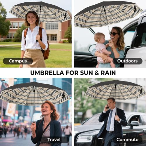ZDSSM Inverted Umbrella for Rain, Compact Windproof Auto Open Close - color: Yellow Plaid