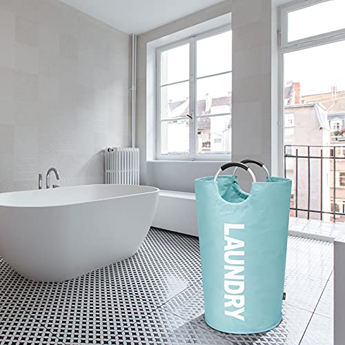 DOKEHOM 90L Large Laundry Basket Bag, Collapsible Tall Hamper, Light Blue - color: Light Blue, size: 90L