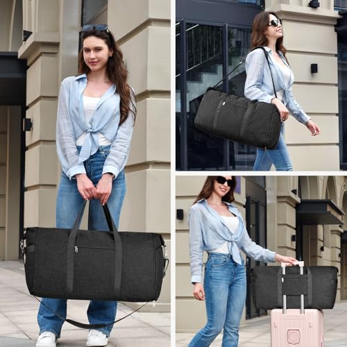 Carry On Luggage 22x14x9 Airline Approved, 65L Gym Duffle Bag for Travel - color: Black, size: 65L