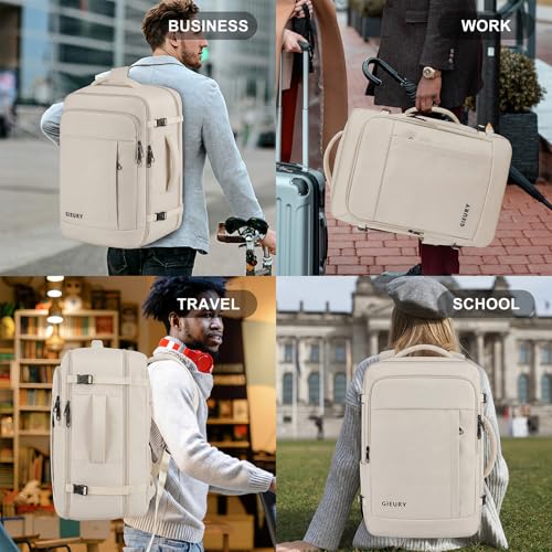 Travel Backpack For Women, Extra Large 50L Expandable Carry On Backpack - color: Beige, size: 2X-Large(20"x14"x10")
