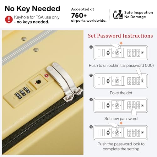 mixi 26 Inch Large Checked Luggage PC Hard Shell Suitcase Top Opening Aluminum Frame Travel Suitcases with Wheels, Lark Yellow - color: Lark Yellow, size: 26-inch
