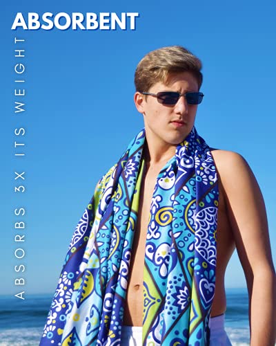 ECCOSOPHY Microfiber Beach Towel - Quick Dry, Sand Free and Oversized 71x35 - color: Mykonos
