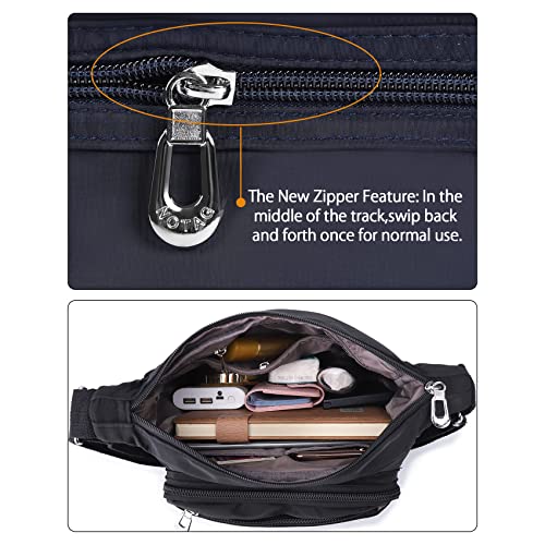 Crossbody Bag for Women Waterproof Shoulder Bag Multi Pockets Nylon Purse - color: Navy Blue-rfid-l