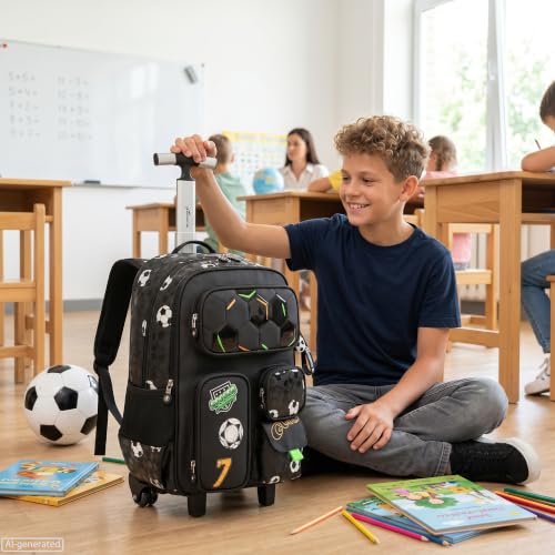 Meetbelify Kids Rolling Backpack with Wheels for Elementary Preschool Students Boys Travel Luggage Carry on Backpack for Boys Ages 6-8 - color: 02 Gray