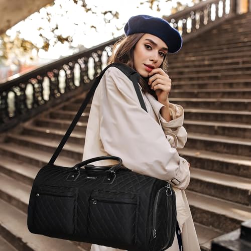Convertible Garment Duffel Bag, 2-in-1 Hanging Suitcase for Travel - color: Quilted Black