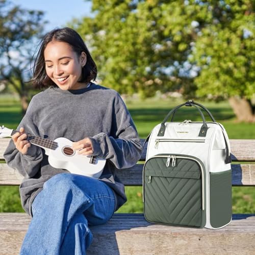 VANKEAN 17.3 Inch Laptop Backpack for Women Large Capacity - color: Beige/Army Green, size: 17.3 Inch