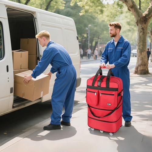 40'' Expandable Rolling Duffle Bag w/Wheels,Foldable - color: RED, size: 40in
