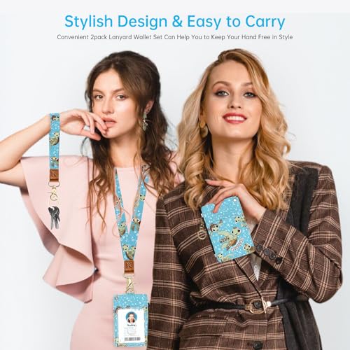 2-in-1 ID Badge Holder & Lanyard Wallet,Cute Zippered Pouch Sea Turtle - color: Sea Turtle