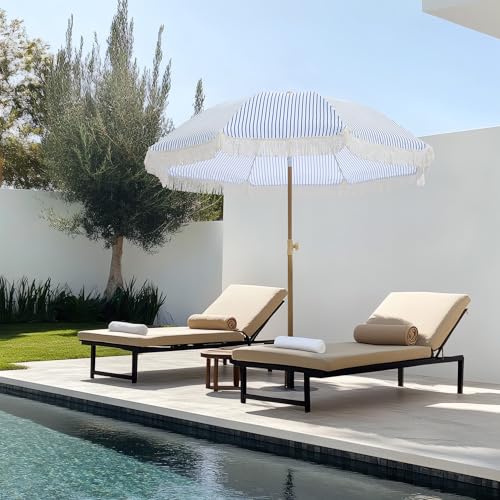 Aohanoi Outdoor Umbrella - Sun Protection, Rain Resistant, Windproof with Manual Open-Close Feature - Ideal for Beach, Camping, and Picnics - color: Blue Pinstripe