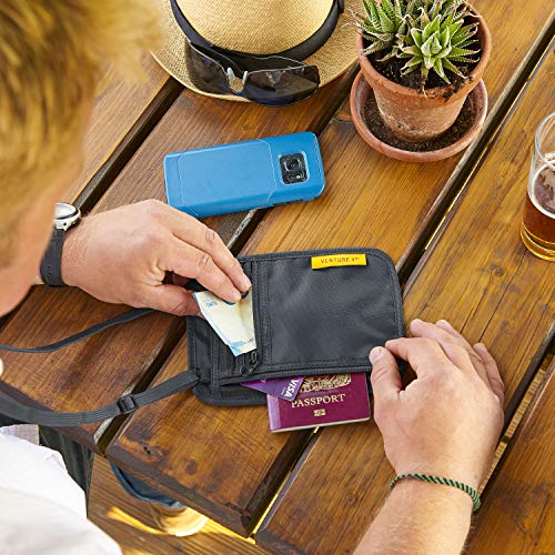VENTURE 4TH Slim Neck Wallet, RFID Blocking Passport Holder - Gray - color: Gray