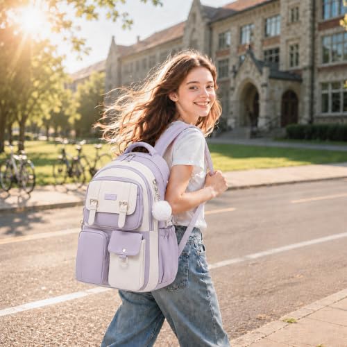 Backpack for Girls, School Backpacks for Teen Girls with Lunch Box - color: Purple