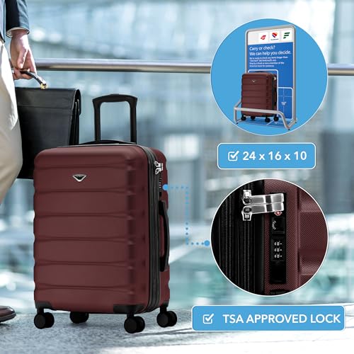 Flight Knight 24x16x10 Expandable Carry On Suitcase Hardside TSA Lock USB C Lightweight Luggage Silent Double Spinner Wheels Maximum Overhead Carry-On Bag For Virgin South West Approved Burgundy - color: Burgundy, size: 24x16x10"