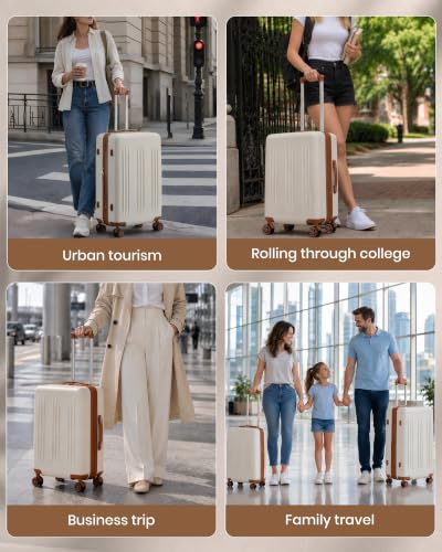 Kono 3 Piece Expandable Luggage Set with Spinner Wheels Hardshell, Cream - color: Cream White, size: 3 Piece Set (20"/24"/28")