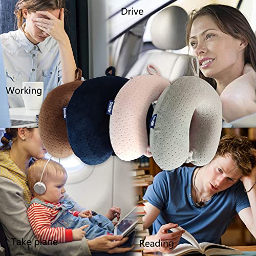 Memory Foam Travel Pillow, U Shape Neck Pillows, Brown - color: Brown