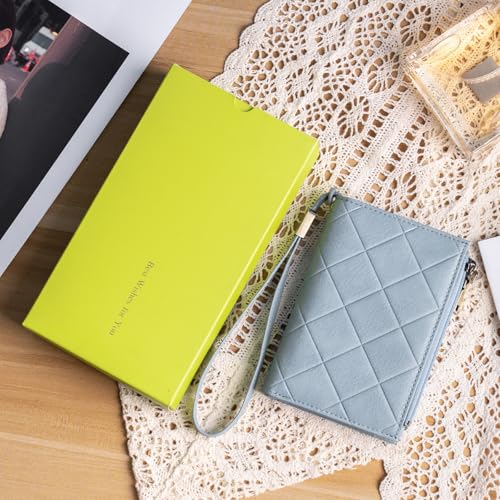 XINNSTAR Small Wallet for Women Leather RFID Blocking Trifold Compact Card Holder Wallets with Dual Zipper Coin Pocket - color: Ee-Blue