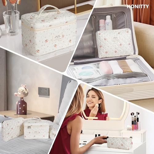 honitty Makeup Bag,Quilted Cosmetic Bags for Women - color: Red-White